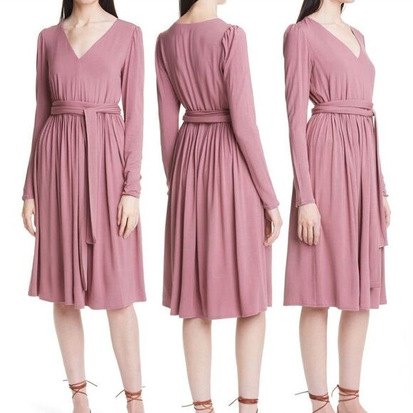 Rebecca Taylor Long Sleeve Knit Dress Pink Rose Large MSRP $295 - Picture 2 of 9